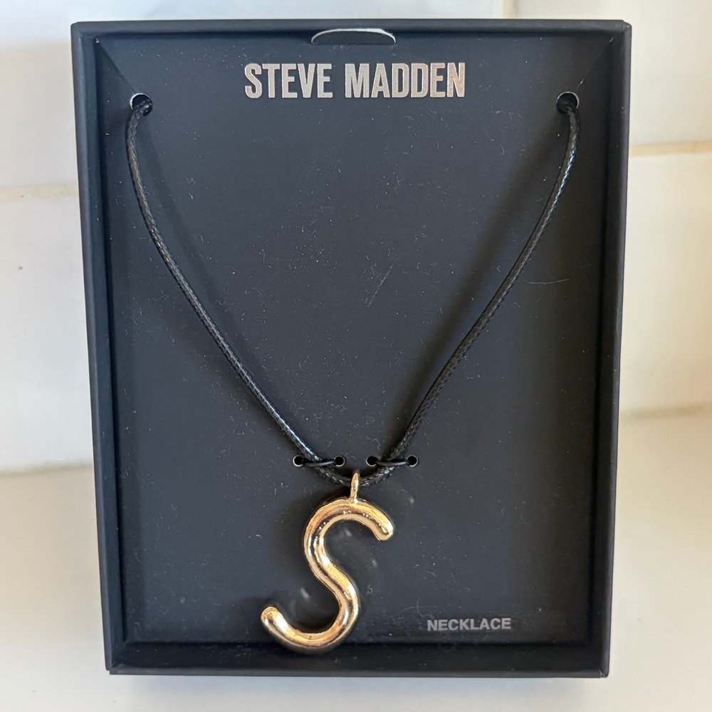 Steve Madden Gold 'S' Puffy Pendant Black Cord SEXY Necklace NEW IN Box Spring